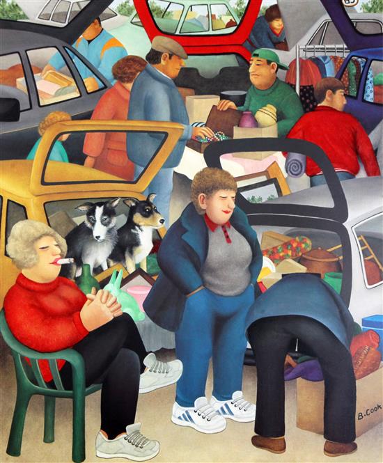 Beryl Cook (1926-2008) Car Boot Sale, overall 19.75 x 16in.